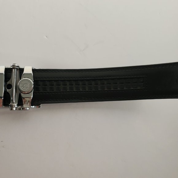 Vtg Men's Black Leather Belt GOLDLION w/ Chrome Rect Lock Buckle Office Career - Picture 8 of 8